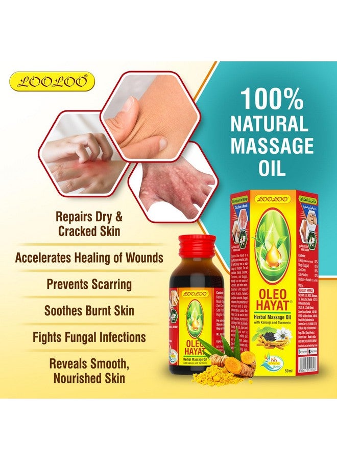 LooLoo Oleo Hayat Herbal Massage Oil Kalonji & Turmeric Repairs The Skin Pack Of 3 (50Ml Each) - Image 4