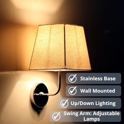 Craftter 5W Trapezoid Shape Wall Lamp Fixture for Living Room, Bedroom-Decorative Small Lamp for Bedside, Indoor lamp (Textured Off White, CFSL-2)(Corded-Electric, Fabric) - Image 5