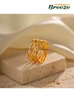 Breeze Gold-plated titanium steel open ring does not fade, niche and versatile ring  - Image 3