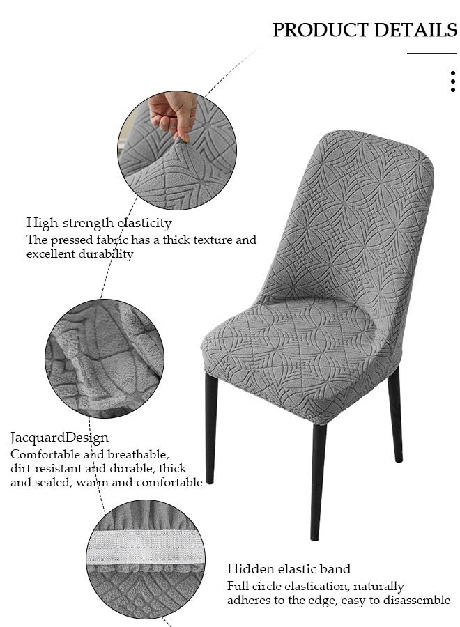 DUNISO 4 Pack Stretch Jacquard Dining Chair Slipcover, Light Gray Elastic Patterned Chair Protector Cover for Home Kitchen Restaurant - Image 5