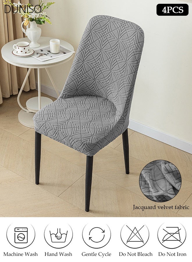 DUNISO 4 Pack Stretch Jacquard Dining Chair Slipcover, Light Gray Elastic Patterned Chair Protector Cover for Home Kitchen Restaurant - Image 1