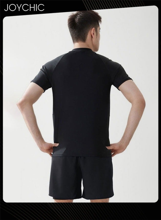 Joychic 2-Piece Men's Short Sleeve Round Neck Sportswear Set Fashion Loose Fitting Summer Quick Drying Sun Protection Set with Double Layer Shorts for Outdoor - Image 3