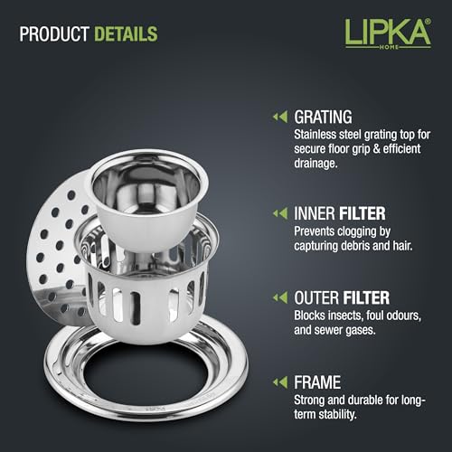LIPKA Round Floor Drain |304-Grade Stainless Steel | 4 Inches| with Cockroach Trap/Jali & Hinge| Floor Drain for Bathroom Drainer Jali | - Image 4