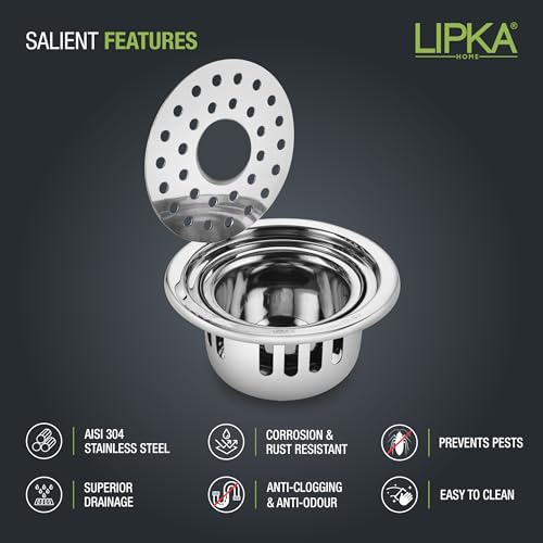LIPKA Round Floor Drain |304-Grade Stainless Steel | 4 Inches| with Cockroach Trap/Jali & Hinge| Floor Drain for Bathroom Drainer Jali | - Image 3