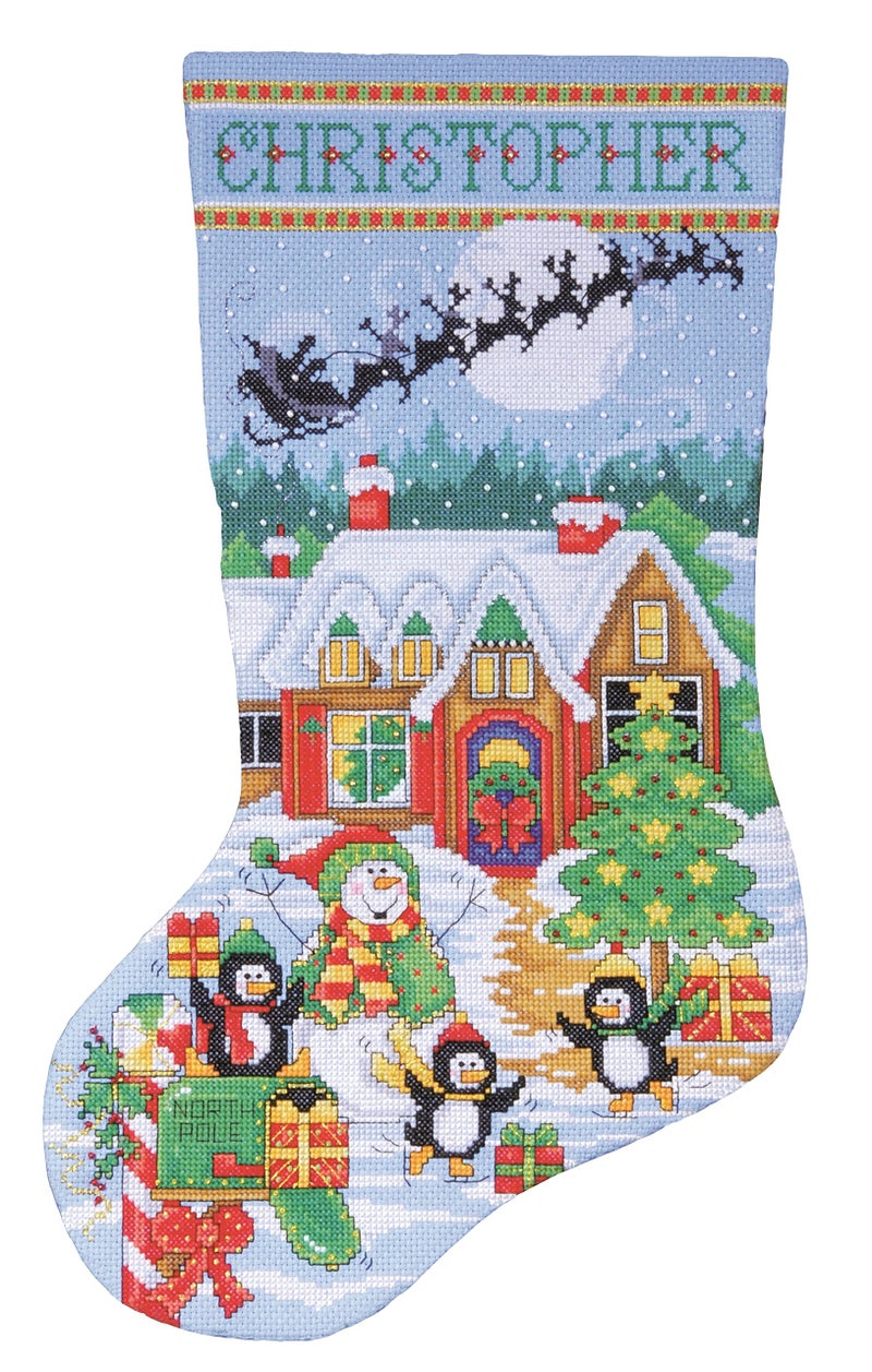 Tobin DW5972 14 Count Penguin Party Stocking Counted Cross Stitch Kit 17Inch Long1Pack