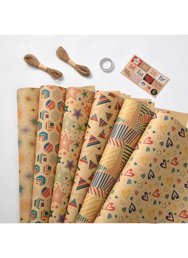 Zeemey 6 Sheets Gift Wrapping Paper With Accessories,Holiday Gift Wrapping Paper,Birthday Gift Box Gift Wrapping DIY, Gift Wrapping Paper for Birthday, Holiday, Wedding, Party,Kids Gift Wrapping (70cmX50cm)  - Image 1