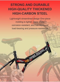 JRSHUANG 18/20/22 Inch Folding Mountain Bike, Dual Disc Brake Bicycle with Adjustable Seat and Water Bottle, for 6-18 Years Boys and Girls  - Image 2