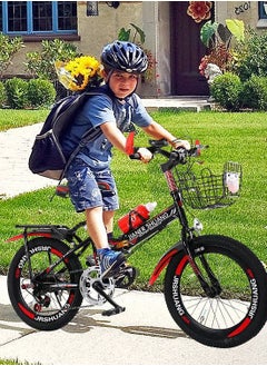 JRSHUANG 18/20/22 Inch Folding Mountain Bike, Dual Disc Brake Bicycle with Adjustable Seat and Water Bottle, for 6-18 Years Boys and Girls  - Image 3