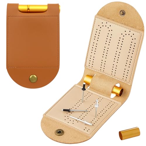 AKV Travel Cribbage Board Game Set Portable Cribbage Boards Unique 2 Track Cribbage Board Foldable PU Mini Cribbage Board with 4 Cribbage Pegs Folded314x492inAfter Unfolding L1031in 1Pcs - Image 1