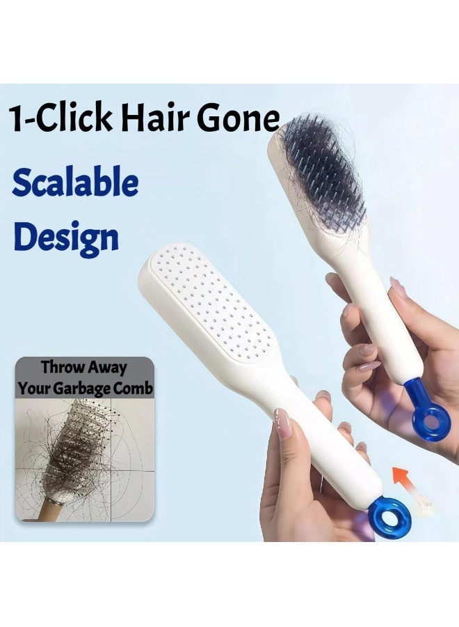 Anti Static Self Cleaning Massage Hair Brush with One Pull Hair Removal Retractable Bristles Detangling Styling Comb for Women Lightweight Travel Friendly Hairbrush for Daily Use All Hair Types - Image 3