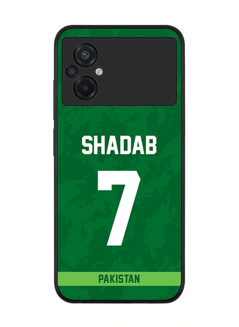 Rugged Black Edge Case for Xiaomi Poco M5, Slim fit Soft Case Flexible Rubber Edges Thin Cover - Player Name - Shadab Khan, Jersey Number- 7
