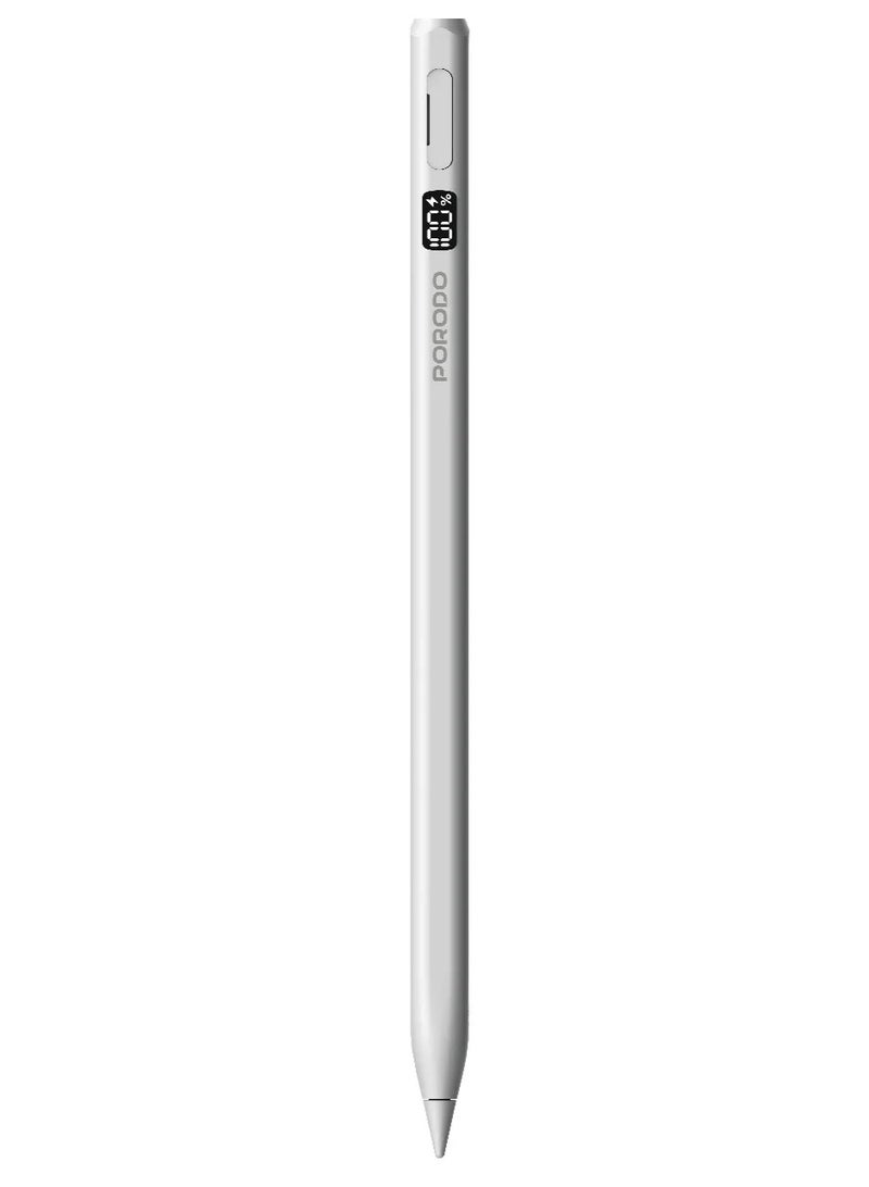 porodo Magnetic Active Stylus Pen for iPad Works with 2018-2025 Models with Palm Rejection and Tilt Sensitivity / Rechargeable Smart pen / Magnetic Attachment - White - Image 2