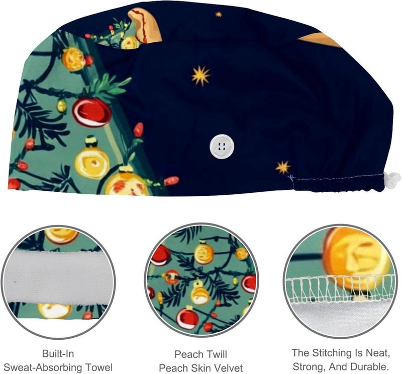 Adjustable Working Cap, 4 Packs Cartoon Vegetable (3) Surgical Cap Sweatband, Tie Back Hat - Image 4