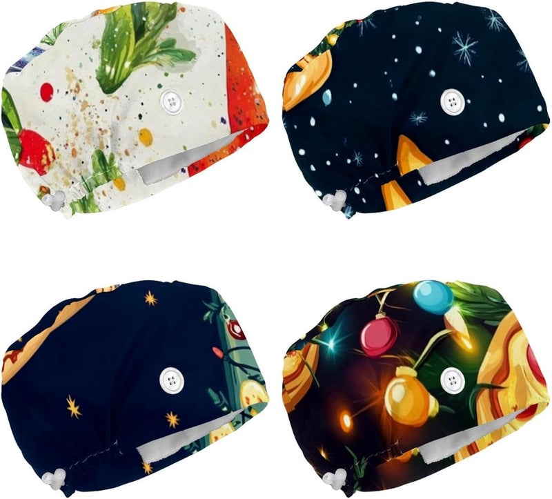 Adjustable Working Cap, 4 Packs Cartoon Vegetable (3) Surgical Cap Sweatband, Tie Back Hat - Image 1