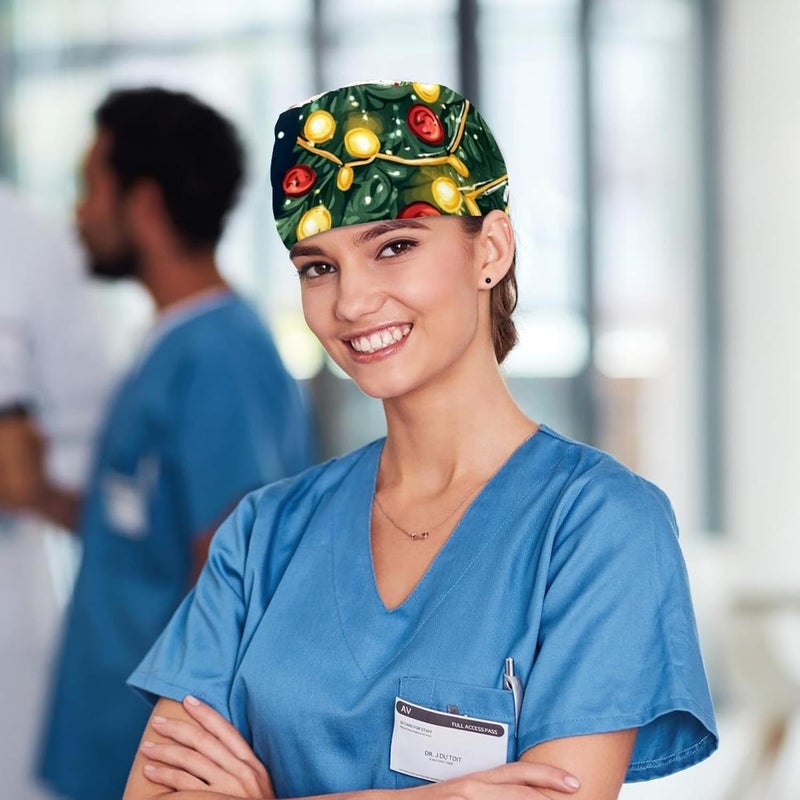 Adjustable Working Cap, 4 Packs Cartoon Vegetable (3) Surgical Cap Sweatband, Tie Back Hat - Image 5