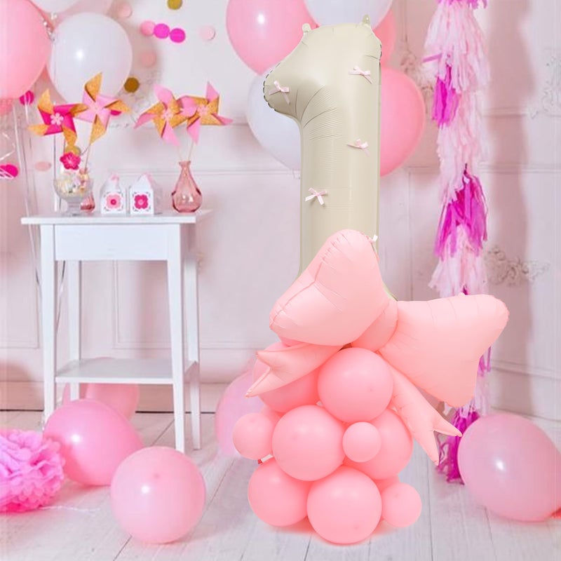 ZZDCMS Bowknot First Birthday Balloon Decoration Kits, 40-Inch Pink Bow1st Birthday Foil Party Balloon,Coqutte Theme Centerpiece One Year Girls Baby Shower - Image 2