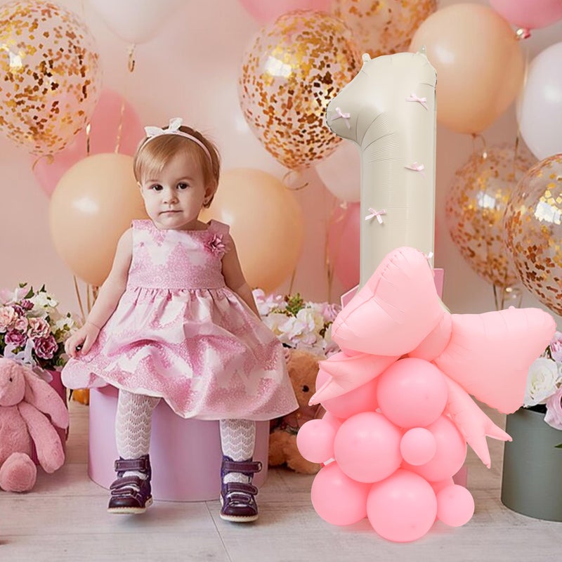 ZZDCMS Bowknot First Birthday Balloon Decoration Kits, 40-Inch Pink Bow1st Birthday Foil Party Balloon,Coqutte Theme Centerpiece One Year Girls Baby Shower - Image 4