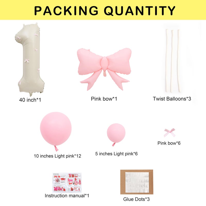 ZZDCMS Bowknot First Birthday Balloon Decoration Kits, 40-Inch Pink Bow1st Birthday Foil Party Balloon,Coqutte Theme Centerpiece One Year Girls Baby Shower - Image 5