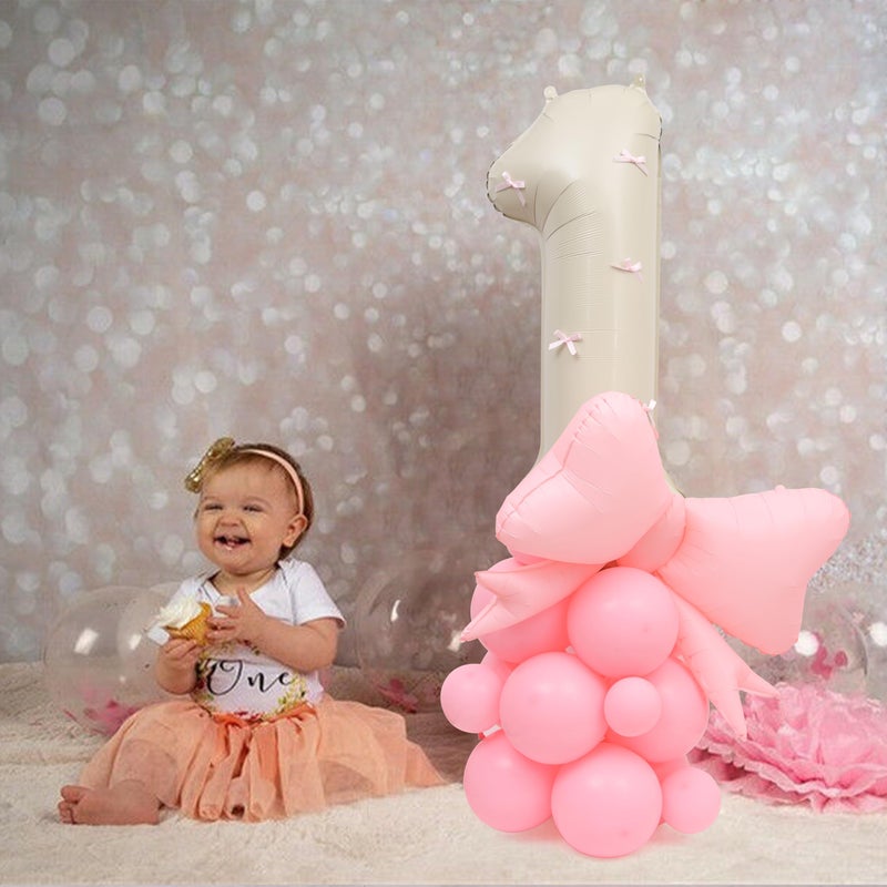 ZZDCMS Bowknot First Birthday Balloon Decoration Kits, 40-Inch Pink Bow1st Birthday Foil Party Balloon,Coqutte Theme Centerpiece One Year Girls Baby Shower - Image 3