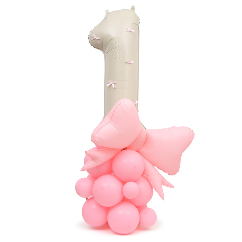 ZZDCMS Bowknot First Birthday Balloon Decoration Kits, 40-Inch Pink Bow1st Birthday Foil Party Balloon,Coqutte Theme Centerpiece One Year Girls Baby Shower - Image 1