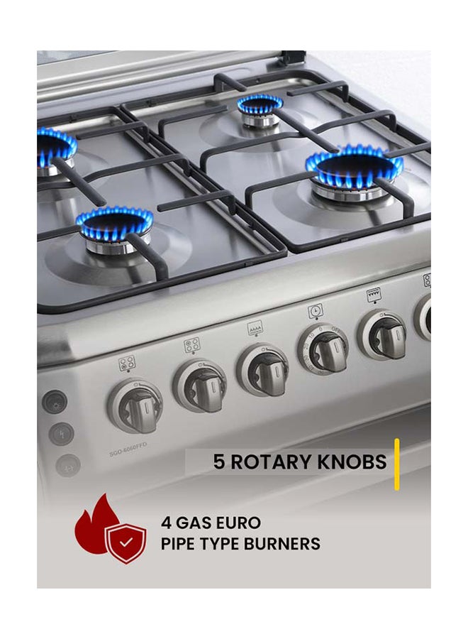 SONASHI Free Standing Gas Oven 60x60 - 4 Burners | Glass lid, Fixed Drawer, Stainless Steel Housing with Electric Ignition | Over has Lamp, Timer and Chicken Rotisserie | Made in Turkey SGO-6060FFD Silver/Black - Image 5