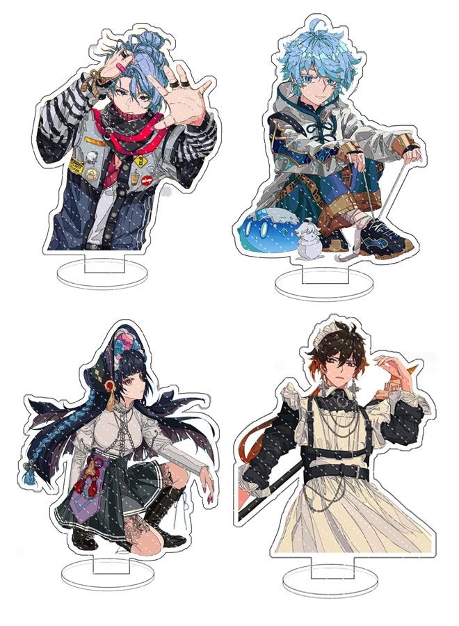 Genshin Impact Stand Figure Acrylic Ornaments Stand Model Collections Peripheral Statue Card Character Proof Series Transparent Figure Model Fans Decoration Collection Desk Decor Toys Cute(4pcs)  - Image 1