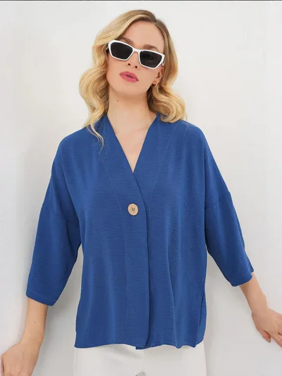 BIG DART BDART V-neck Three Quarter Sleeve Kimono with Button