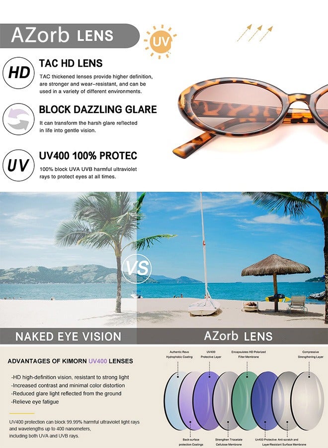 AZorb Oval Sunglasses Women Cat Eye Retro Sun Glassess Men Women Fashion Sunglass Small Lens Eyewear Aesthetic Design Ladies Eye Glasses for UV400 Protection Shades Brown - Image 2