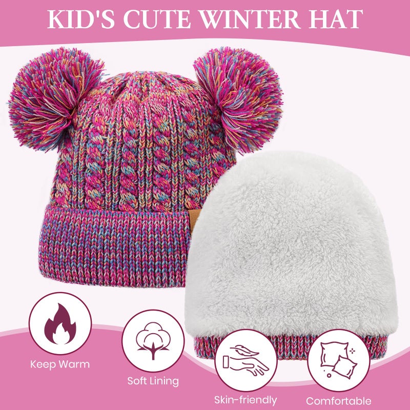 Clothclose Kids Toddler Winter Hat with Double Faux Fur Pom Poms, Warm Fleece Lined Toddler Beanie for Girls Boys Cute Soft Knit Beanies Cap - Image 3