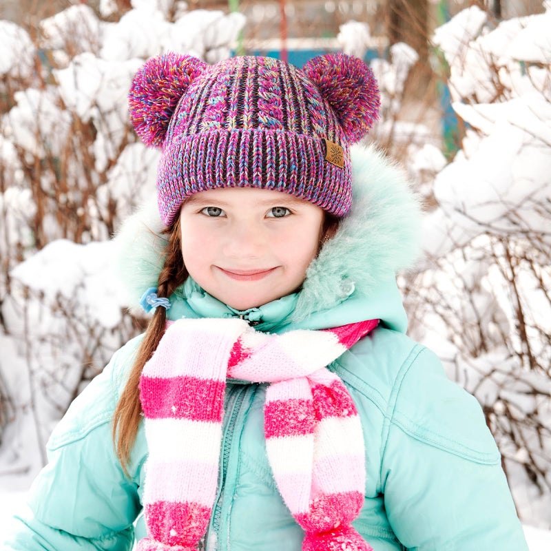 Clothclose Kids Toddler Winter Hat with Double Faux Fur Pom Poms, Warm Fleece Lined Toddler Beanie for Girls Boys Cute Soft Knit Beanies Cap - Image 2