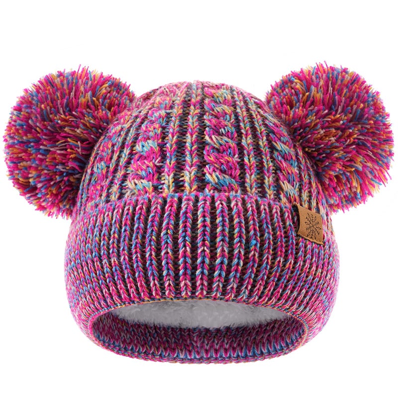 Clothclose Kids Toddler Winter Hat with Double Faux Fur Pom Poms, Warm Fleece Lined Toddler Beanie for Girls Boys Cute Soft Knit Beanies Cap - Image 1