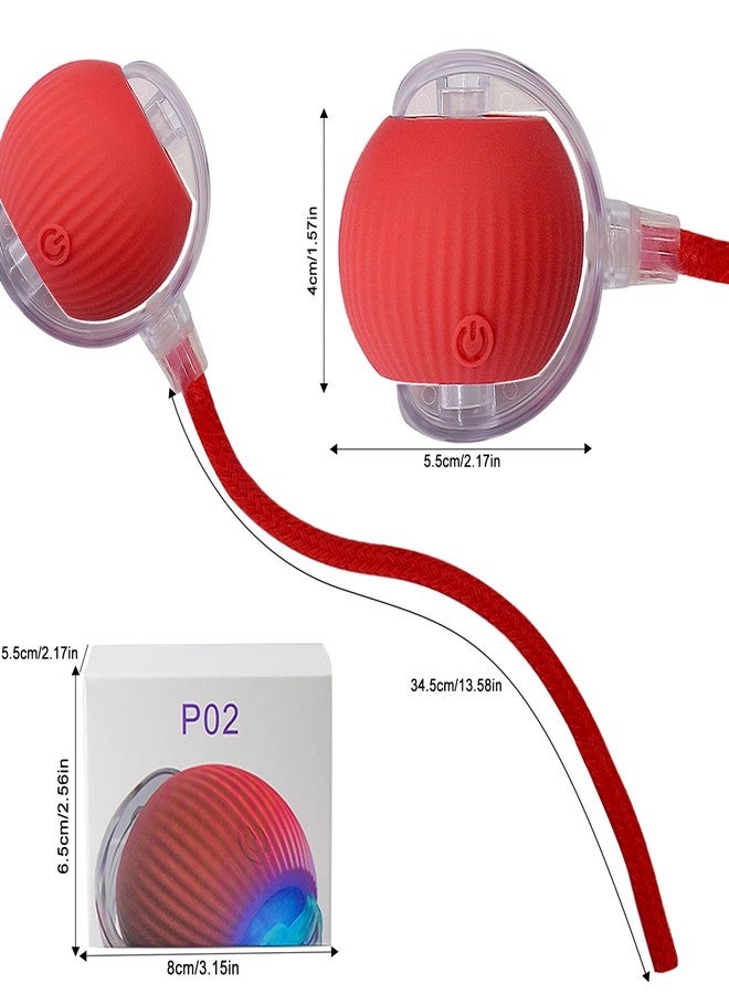 AebDerp Interactive Cat Dog Toy Ball: Indoor Small Automatic Moving Smart Rolling Fun Pet Game with Led Light and String Tail for Motion Activated, Cute Kitten Puppy Present, Exercise Wheel Supplies (Red) - Image 2