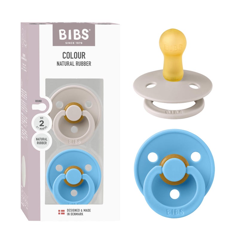 BIBS Colour Pacifier 2-Pack, BPA Free Dummy Binky, Round Nipple. Natural Rubber Latex, Made in Denmark, Size 1 (0-6 Months), Mushroom/Breeze - Image 1