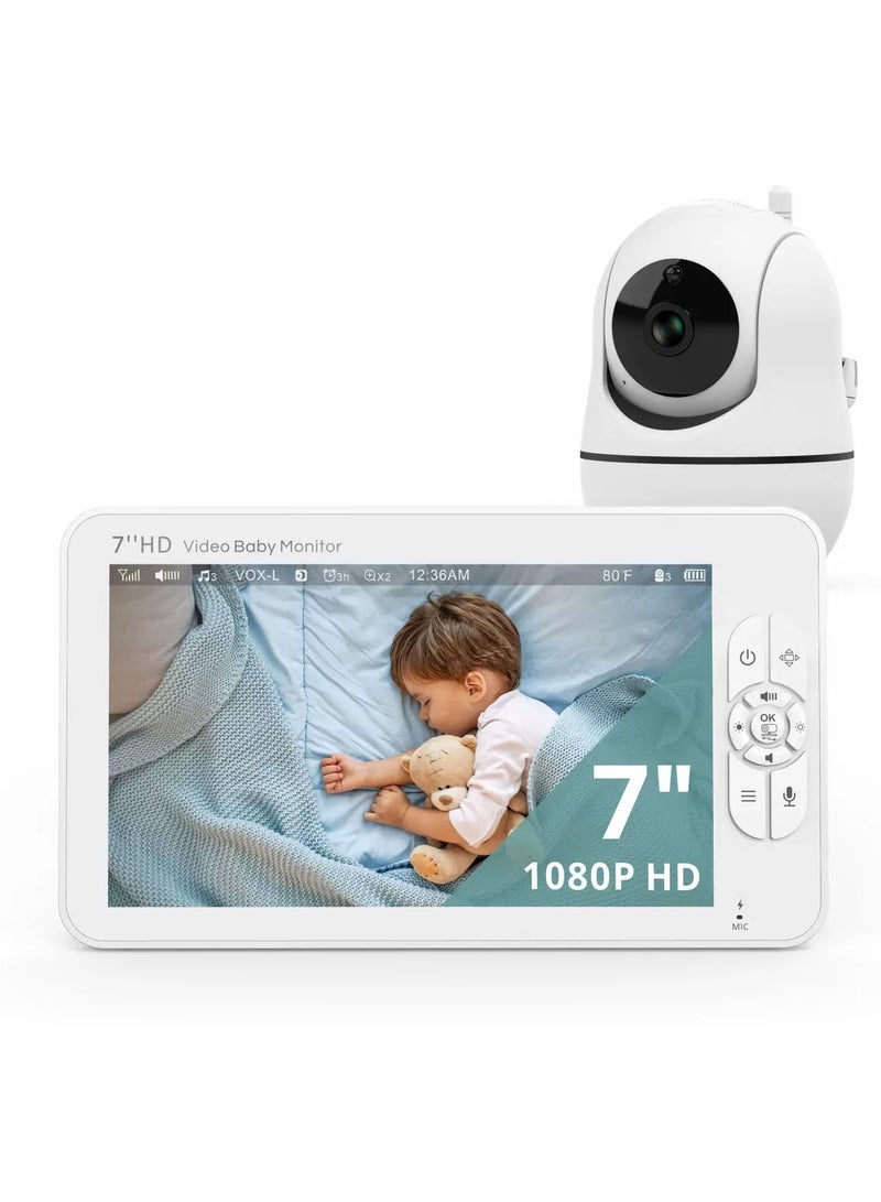 1080P 7-Inch Baby Monitor with Camera and Audio, Upgrade No Wifi 22-Hour Battery Remote Pan-Tilt-Zoom Video Baby Monitor, Night Vision, VOX, 2-Way Talk - Image 1