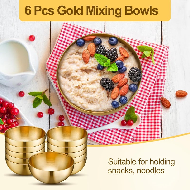 Loccmat 6 Pack Gold Mixing Bowls,Gold Stainless Steel Bowls,Metal Salad Bowl Food Serving Bowl for Fruit,Vegetable,Snacks,Rice,Cereal,Wedding,Party(5.9 Inch) - Image 5