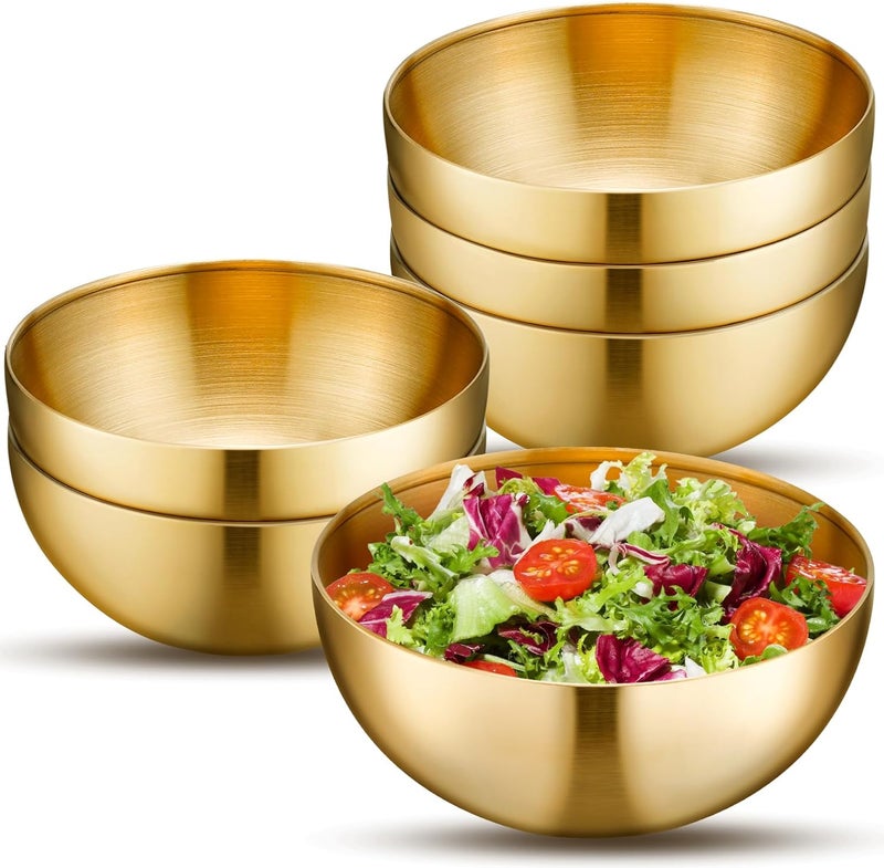 Loccmat 6 Pack Gold Mixing Bowls,Gold Stainless Steel Bowls,Metal Salad Bowl Food Serving Bowl for Fruit,Vegetable,Snacks,Rice,Cereal,Wedding,Party(5.9 Inch) - Image 1