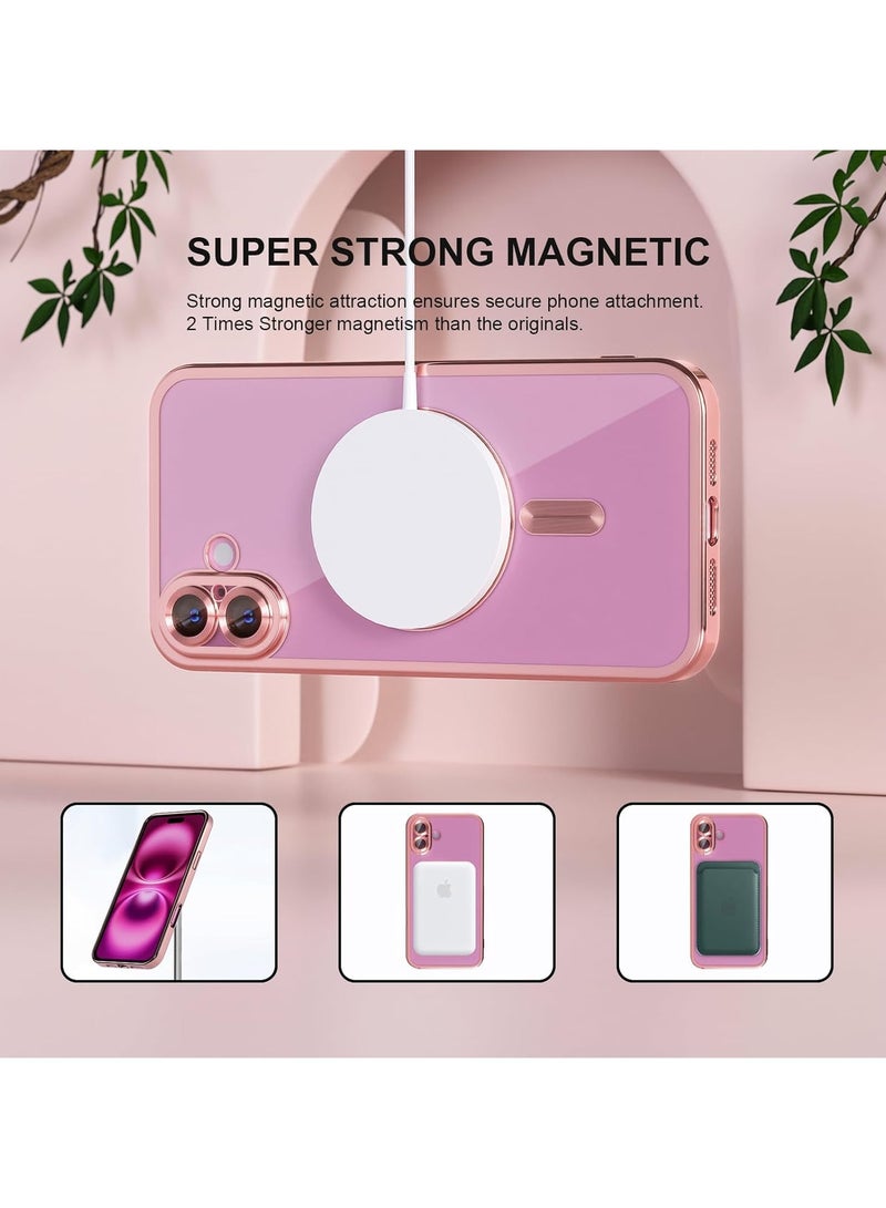 For iPhone 16 Plus Case With MagSafe, Strong Magnet, [Shockproof Thin Cover] Full Camera Lens Protector, Plating Glossy Yellowing Resistant Shockproof Soft Protective Case Cover, Anti Scratch & Fingerprint, Rose Pink  - Image 4