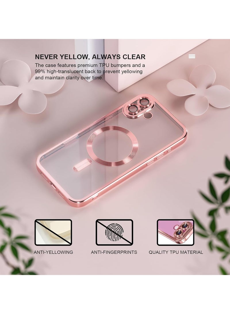 For iPhone 16 Plus Case With MagSafe, Strong Magnet, [Shockproof Thin Cover] Full Camera Lens Protector, Plating Glossy Yellowing Resistant Shockproof Soft Protective Case Cover, Anti Scratch & Fingerprint, Rose Pink  - Image 5