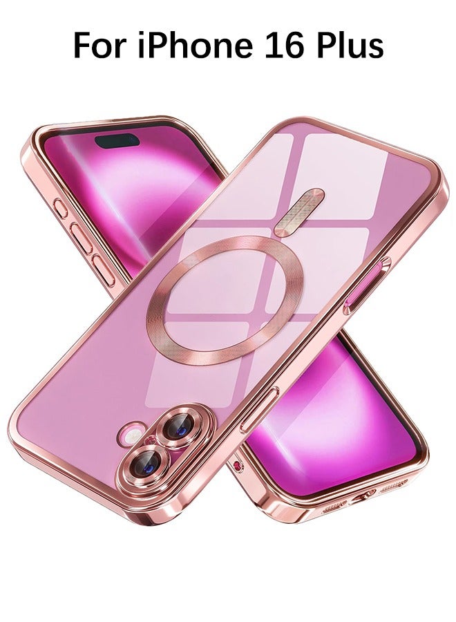 For iPhone 16 Plus Case With MagSafe, Strong Magnet, [Shockproof Thin Cover] Full Camera Lens Protector, Plating Glossy Yellowing Resistant Shockproof Soft Protective Case Cover, Anti Scratch & Fingerprint, Rose Pink  - Image 1