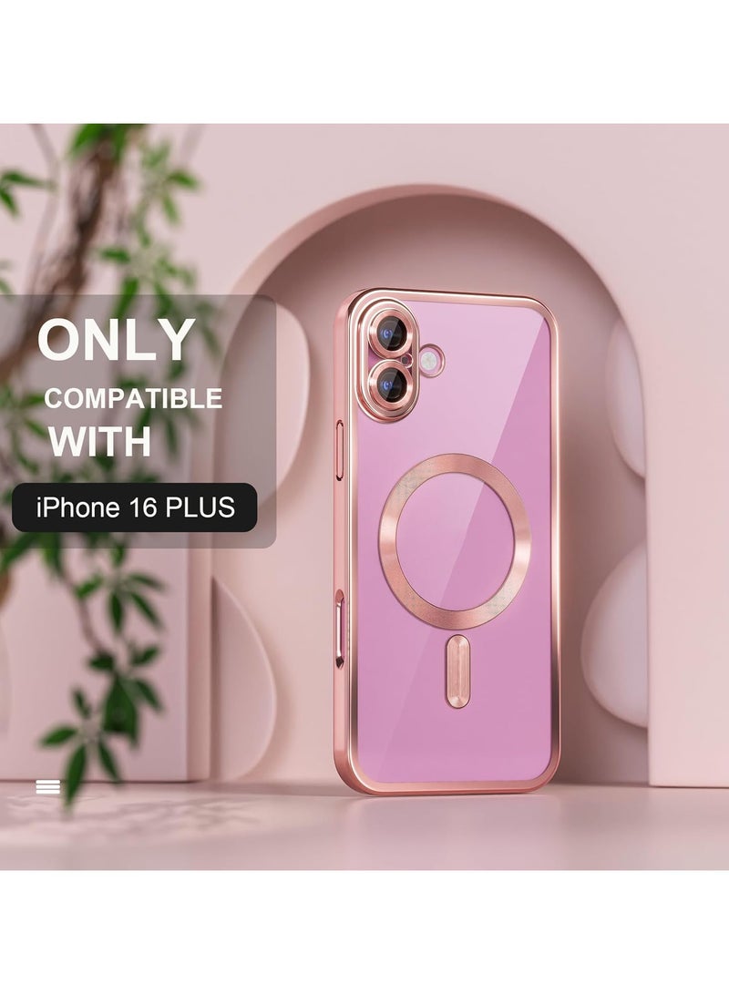 For iPhone 16 Plus Case With MagSafe, Strong Magnet, [Shockproof Thin Cover] Full Camera Lens Protector, Plating Glossy Yellowing Resistant Shockproof Soft Protective Case Cover, Anti Scratch & Fingerprint, Rose Pink  - Image 2