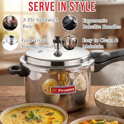 Premier Comfort Stainless steel Sandwich bottom Pressure Cooker (Stainless steel, 7.5 Ltr) - Image 2