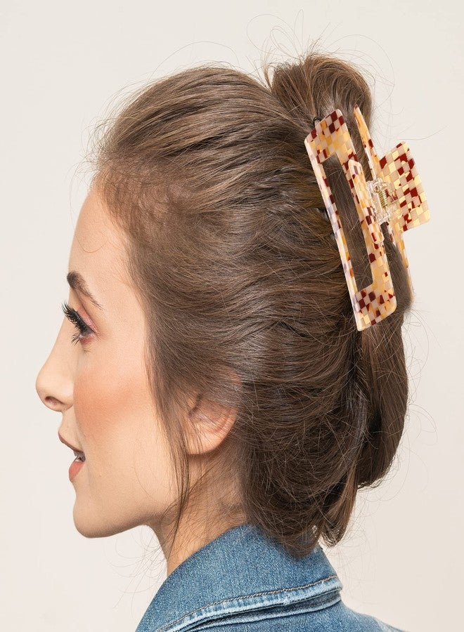 Whaline Checkered Vintage Styling Large 4 Inch Retro Rectangular Cute Non-slip Strong Hold Banana Clips for Long Hair for Women & Girls - 3Pcs - Image 5