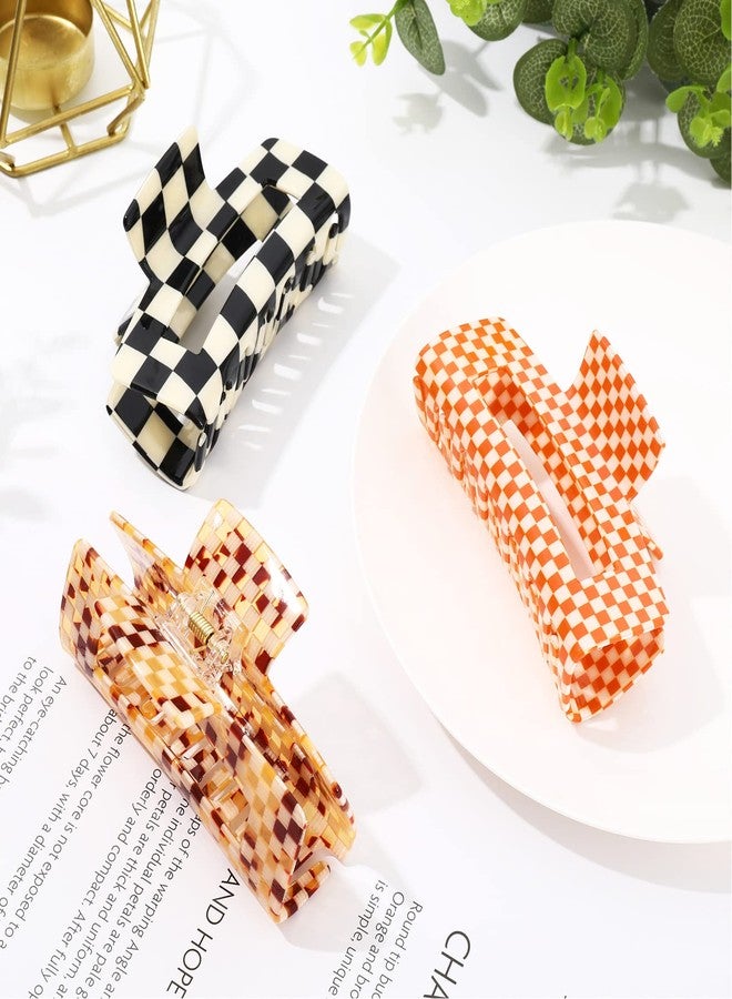Whaline Checkered Vintage Styling Large 4 Inch Retro Rectangular Cute Non-slip Strong Hold Banana Clips for Long Hair for Women & Girls - 3Pcs - Image 1