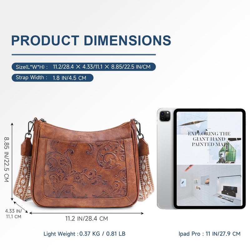 VIMUTI Crossbody Bags for Women,Vegan Leather Crossbody Purse with Adjustable Strap Embossed Flower Women's Shoulder Handbags (01-Brown) - Image 5