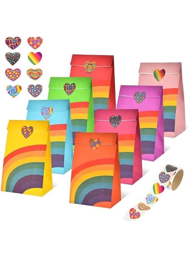 HOOKOR 48PCS Kraft Paper Party Favor Gift Bags with Heart Stickers 8 Colors Wrap Treat Goodie Candy Storage Bags Bulk for Girls Boys Kids Birthday Baby Shower  Party Supplies  - Image 1