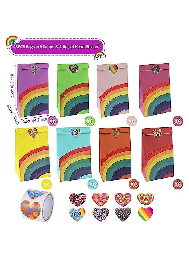 HOOKOR 48PCS Kraft Paper Party Favor Gift Bags with Heart Stickers 8 Colors Wrap Treat Goodie Candy Storage Bags Bulk for Girls Boys Kids Birthday Baby Shower  Party Supplies  - Image 2