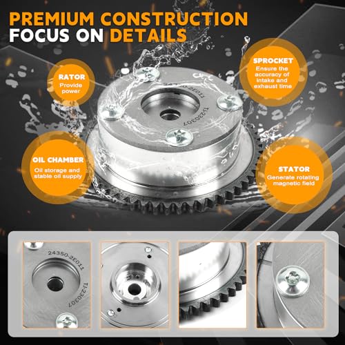 PANGOLIN 2PCS Exhaust & Intake VVT Timing Camshaft Gear Sprocket Phaser Adjuster 24370-2E010 24350-2E011 for 2013 Elantra GT 1.8L, for 2014 Elantra GT 2.0L - Image 5