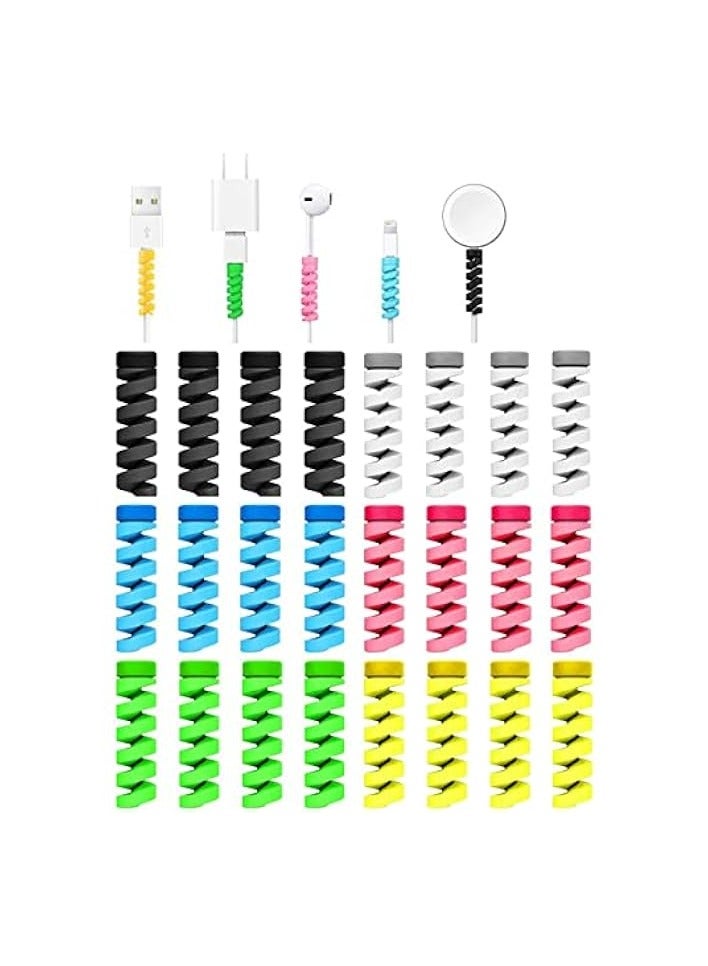 KASTWAVE 24 Pieces Charger Cable Saver, Silicone Flexible Wire Protector, Data Lines Cable Protector, Wire Repair, Type-C Cord Protector Headphone Adapter Saver Spiral Wrap Strain Relief Sleeve - Image 1