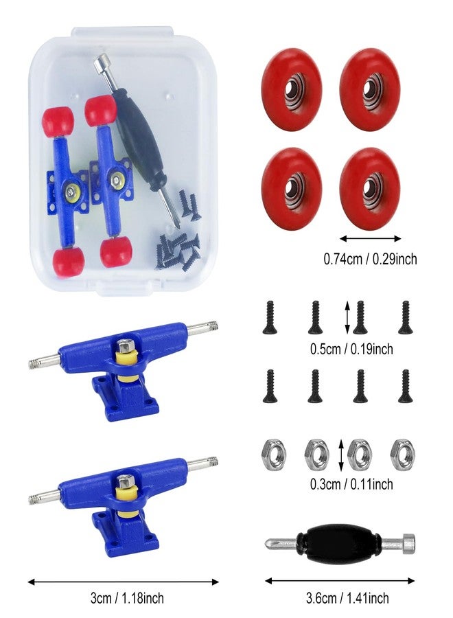 DisplayMore 19PCS Fingerboard Skateboard Bearing Wheels Tool Set, Blue Trucks & Red Spherical Fingerboard Bearing Wheels & Nuts & Screw & Screwdriver - Image 2