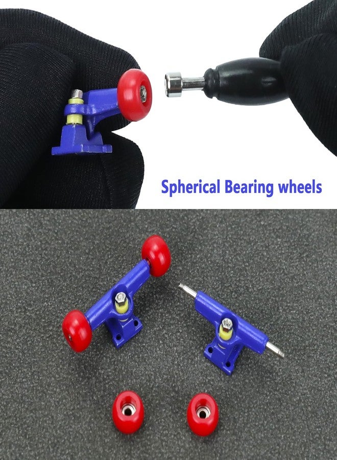 DisplayMore 19PCS Fingerboard Skateboard Bearing Wheels Tool Set, Blue Trucks & Red Spherical Fingerboard Bearing Wheels & Nuts & Screw & Screwdriver - Image 3